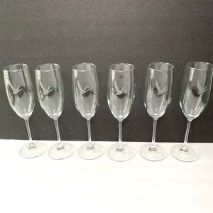 GREY GOOSE Vodka Liquor Branded Glass Champagne Flutes Holiday Collection 6/ Set